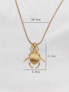 1pc 18K Gold Plated Stainless Steel Beetle Insect Series Pendant Necklace, Unique & Innovative Jewelry