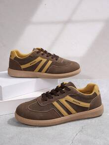Tênis Esportivos Marrom Plus Size Feminino, Sapatos Escolares Estudantis, Tênis Fashion Colorblock, Sapatos Casuais com Cadarço Plano, Tênis Atléticos Confortáveis e Antiderrapantes - Castanho - View 7