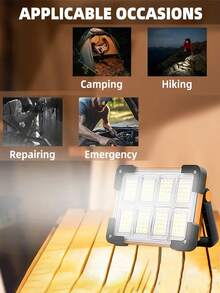 1/2 piezas Luces solares para exteriores, 144 LED Iluminación para exteriores Lámpara de camping, Luz de Luz nocturna, Lámpara de trabajo de emergencia para exteriores, Batería de alta capacidad de 3*1200mAh Lámpara portátil de reparación, Banco de energía portátil con carga USB inversa, 4 modos de iluminación Luces de emergencia rojas y azules, Linterna portátil resistente al agua y muy brillante de plástico resistente, Disponible en naranja/gris/negro, Adecuado para cortes de energía, situaciones de emergencia