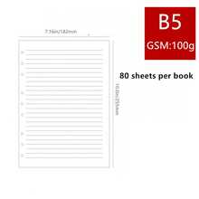 1 Gói 80 Tờ/160 Trang Giấy rời cho Sổ tay (Trang kẻ trắng), Giấy Kraft chấm bi màu kem dày 100g, Có 3 kích cỡ: A6 (6 Lỗ, 105*170mm/4,13*6,69in), A5 (6 Lỗ, 142*210mm/5,59*8,27in), B5 (9 Lỗ, 182*255mm/7,16*10in) - Giấy trắng có dòng kẻ bên trong/80 tờ, 160 trang (100GSM) - Xem 6
