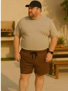 Suffix Men's Plus Size Linen Shorts Casual Elastic Waist With Pockets Comfortable Beach And Leisure - Rust Brown - View 10
