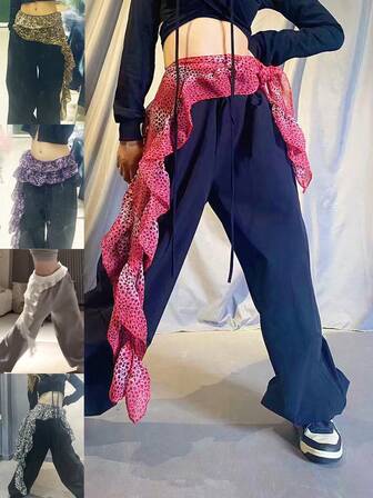女士豹纹荷叶边腰巾 - 爵士舞和嘻哈舞腰带配饰