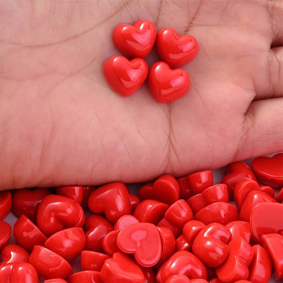 50 món đồ thủ công hình trái tim bằng nhựa kem làm thủ công, phụ kiện trang sức, ốp điện thoại, kẹp tóc, ngày lễ tình nhân, quà tặng năm mới, màu sắc ngẫu nhiên - 50 trái tim đỏ - Xem 1