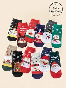 1/10 Pairs Women's Random Christmas & Holiday Cartoon Cute Ankle Socks - Multicolor - View 5