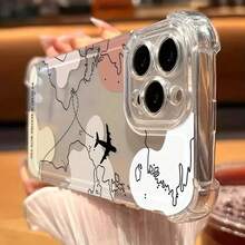 Soft Silicone A Transparent, Colorful Airplane Route Graphic Phone Designed 16 Pro, 11, 12, 13 Pro, 14 Pro, And 15, Featuring Four Corners Drop Soft To, Hard To Beat - 1pc - 查看 6