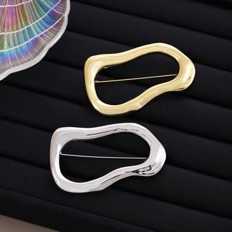 1 件极简主义不对称椭圆形光滑金属胸针，非常适合装饰包包和衣服，是圣诞节的完美礼物