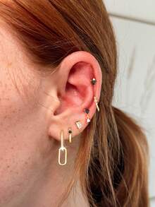 1 Set Of 6pcs Black Zirconia Earrings, Studs & Clips, Fashionable & Elegant Jewelry Set For Women, Suitable For Party, Holiday, Date Or Wedding