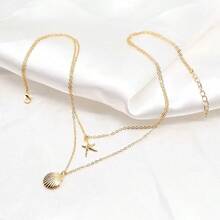 2 Piece Bohemian - Style Layered Necklace Set, 18K Gold - Plated Unisex Clavicle Chains With 3D Seashell & Starfish Charms. Tarnish - Resistant & Lightweight, Perfect For Beach Vacations, Coastal Getaways, Casual Daily Wear, Weekend Brunches & Summer Festivals.