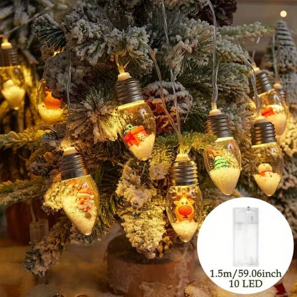 1 PIEZA 1.5M10LED Caja de Batería Luz de Cuerda de Bola de Nieve de Navidad, Equipada con Luz de Cuerda de Deseo de Árbol de Navidad de Papá Noel, Renos, Muñeco de Nieve, Funciona con Dos Baterías AA (Baterías No Incluidas), La Luz Está Siempre Encendida, Decoración de Botella de Deseo de Árbol de Navidad, Adecuada para Interior, Dormitorio, Hogar, Árbol de Navidad, Fiesta, Navidad y Otras Decoraciones Festivas, Alimentada por Batería (Baterías No Incluidas)