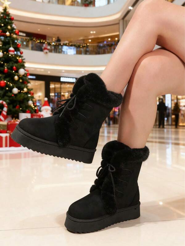 بوت ثلج سميكة القاع ذات قاع متفتح للنساء المقاسات الكبيرة 36-42، بوت منزلية شتوية 2025، بوت ثلج سميكة القاع مضادة للانزلاق للارتداء الخارجي بأصابع مغلقة ودافئة من الفرو