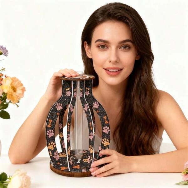 LaoJieYuan Vaso de madeira azul e rosa com pintura diamante, kit de enfeites de mesa com strass para iniciantes, artesanato faça você mesmo, arte com diamante, novo estilo 2025