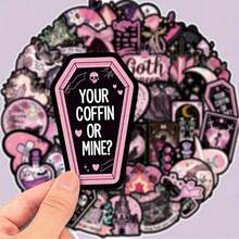 50pcs Skull & Rose Waterproof Stickers - Black & Pink, For Laptop, Guitar, Notebook, Luggage, Skateboard, Etc. Stickers,Halloween,Halloween Stickers,Stickers,Halloween,Halloween Stickers,Stickers,Halloween,Kindle Stickers,Purple Stickers,Gothic Wall Stickers,Adult Stickers