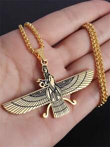 1 Stück klassisch modisches religiöses Design Edelstahl poliert Vogelflügel Anhänger Halskette, Unisex Schmuck