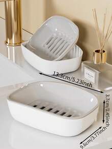 1 علبة صابون مزدوجة الطبقات - رف تخزين للحمام في المنزل