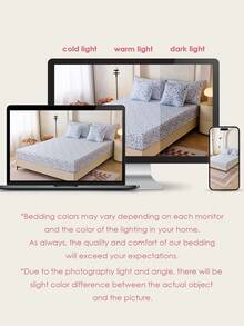 1pc Printing Fitted Sheet Only, Easily Fits 9 Inch To 12 Inch Mattress, Soft, Wrinkle Free, Breathable And Comfy, For All Size Bed, Machine Washable. Chic Blue Flowers Decorative Bed Sprea Fitted Sheet For Bedroom Dorm Essentials, Oeko-Tex Certified