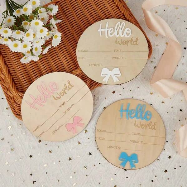 1pc Wooden Butterfly Birth Announcement Board, Newborn Baby Birth Announcement Board, Milestone Card For Baby Shower Gift, Hello World Hospital Info Record Board, Family Keepsake (Hello World), Natural Wood