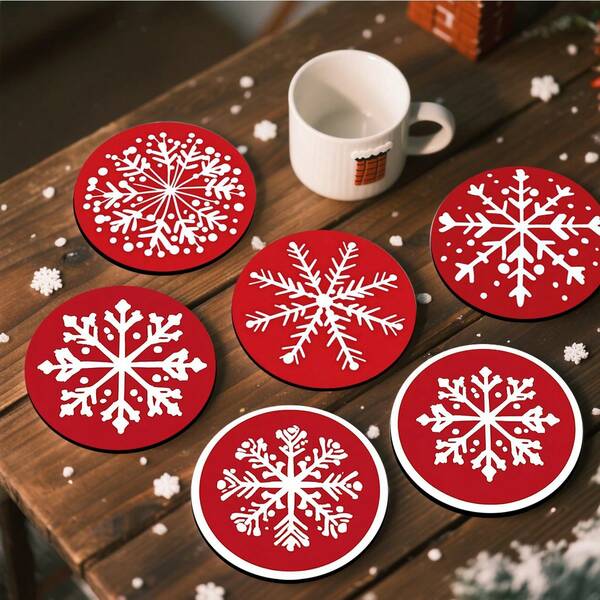 4 pièces/6 pièces/300 pièces Dessous de verre en boue de diatomées à motif flocon de neige de Noël, dessous de verre à café, décoration multi-occasions pour la maison et le restaurant, cadeaux quotidiens, décoration de table, décoration de fête à thème