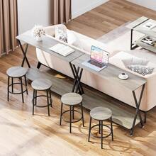 Consola estrecha, mesa de entrada pequeña, mesa de exhibición de dos niveles con estantes, mesa de sofá con metal y MDF detrás, mesa de sofá para sala de estar, mesa de pasillo industrial para vestíbulo de entrada. - Gris - Ver 5