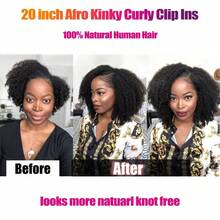 BINF Real Remy Afro Curly Clip In Human Hair Extensions Unprocessed Brazilian Virgin Afro Kinky Curly Clip Ins For African Americans Women 120 Grams 8 Pieces Full Head Afro Kinky Curly Clip In Hair Extensions Human Hair Clip In Extensions Curly Clip In Real Remy Human Hair Extensions - Natural Black - 查看 3