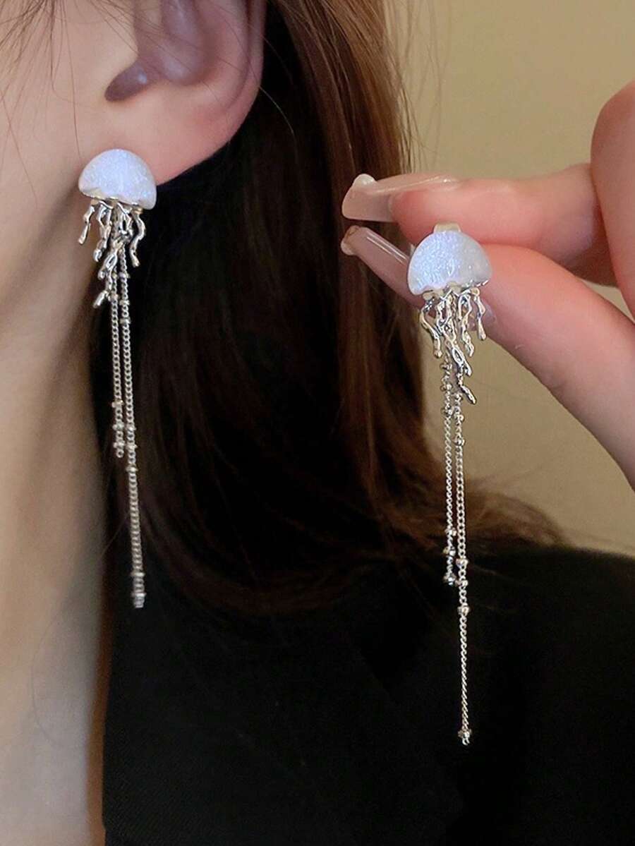 Luminous Jellyfish Tassel Earrings, Luxury Niche Design Earrings, Sweet & Cool Style Earrings For Women