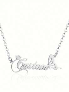 1pc Customized Crown & Butterfly Name Necklace - Elegant Stainless Steel Jewelry With Personalized Pendant, Suitable For Birthday, Holidays And Casual Wear