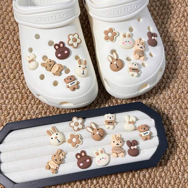 12 Stücke DIY Schuh Aufkleber, ABS Tier- und Pflanzenmotiv Dekoration - Hase, Blumen Dekoration für Sportschuhe und Sandalen