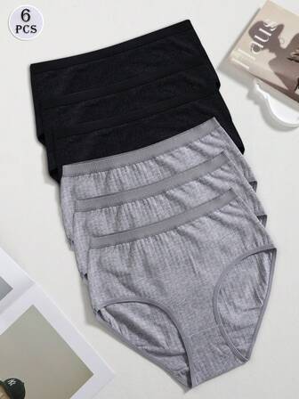 6Pcs Women Briefs Knickers Underwear Panties Solid Color Basic Intimates Breathable Comfort Pants Casual Brief Comfortable Fashionable Underpants Sexy Soft Fabric Panty Daily Fitness