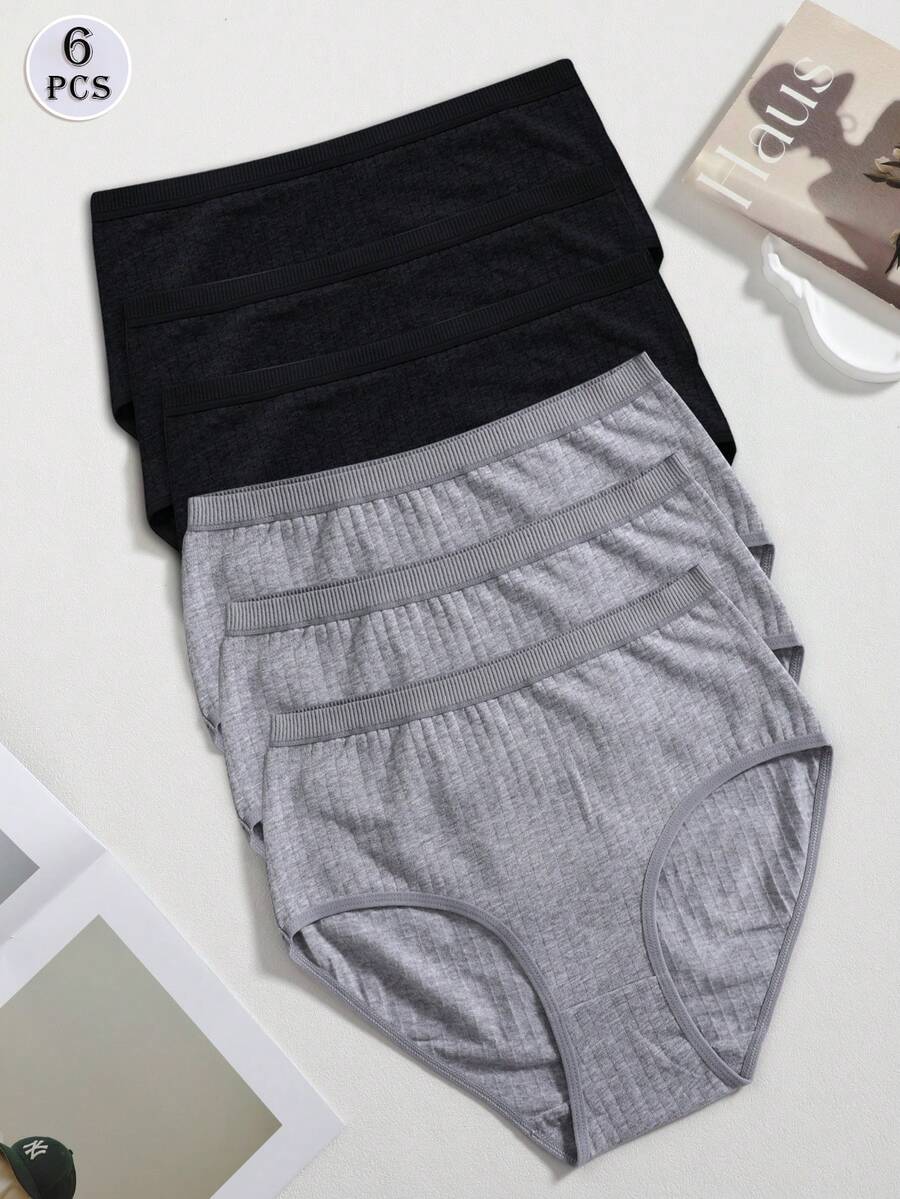 6条装女士纯色基础款三角内裤，透气舒适休闲内衣，柔软面料，适合日常穿着和健身 - 彩色 - 查看 1