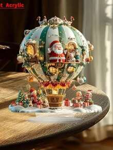 2D Acryl flache Weihnachtsmann & Heißluftballon Ornament, Weihnachts-Themen Dekoschild und Plakette, vielseitige Boho-Stil Dekoration mit englischem Text, geeignet für Zuhause, Küche, Schlafzimmer, Wohnzimmer, Feiertage