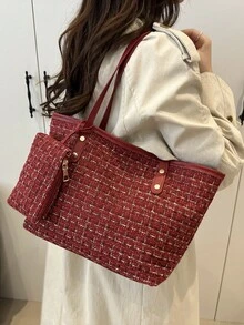 新款极简复古大容量手提包，拉链开口，轻便柔软的单肩包，适合女士日常休闲使用 - 紅色 - 查看 3