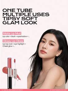 MISTINE Double Ended Lip Gloss 1.5g+1.5g Color Holding Lip Glaze Hydrating Lip Jelly Moisturizing Multi Use Lip Tint Natural Look D02 Strawberry Baileys