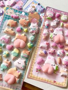 3D Cute Butt Squeeze Soft Stickers, Animal Designs Like Rabbit & Bear, Craft Decor For Kids, Phone Case Stickers - Multicolor - View 8