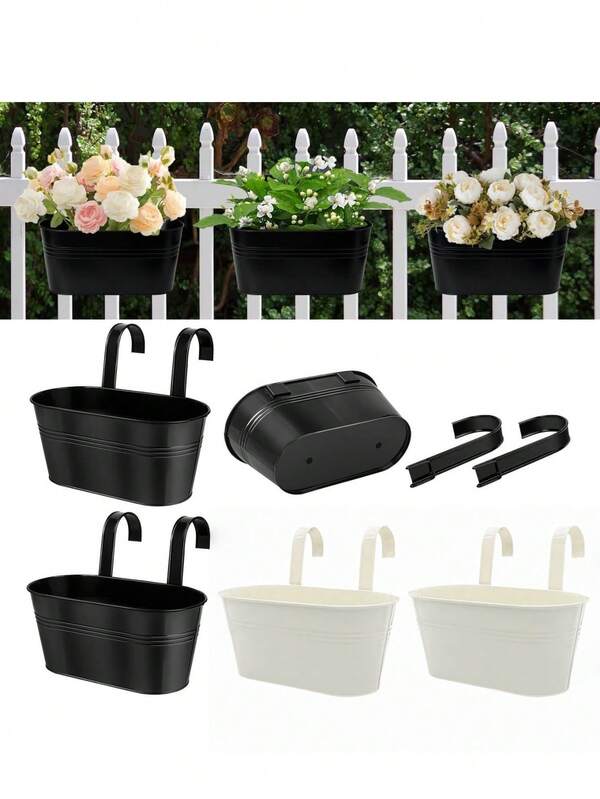 2/4pcs Lightweight Metal Hanging Planter, Large Oval Wall Mounted Flower Pot With Removable Hook, Suitable For Indoor And Outdoor Use, Balcony Railing Garden Home Decor - Multiple Colors Available