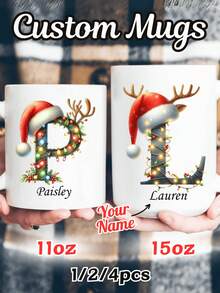 1 قطعة/2 قطعة/4 قطع، 11 أونصة/15 أونصة، كوب قهوة مخصص - هدية للنساء، كوب قهوة مخصص مطبوع عليه الاسم - تصميم كوب عيد الميلاد المخصص، كوب سيراميك، كوب جديد، كوب شاي، أدوات شرب للصيف والشتاء، هدية عيد ميلاد، هدية عيد الميلاد، هدية عيد