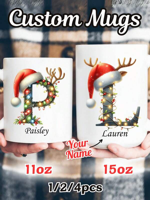 1 قطعة/2 قطعة/4 قطع، 11 أونصة/15 أونصة، كوب قهوة مخصص - هدية للنساء، كوب قهوة مخصص مطبوع عليه الاسم - تصميم كوب عيد الميلاد المخصص، كوب سيراميك، كوب جديد، كوب شاي، أدوات شرب للصيف والشتاء، هدية عيد ميلاد، هدية عيد الميلاد، هدية عيد
