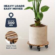 Heavy-Duty Iron Wheel Plant Stand 2pcs| 12-Inch Rolling Outdoor Plant Stand With Swivel And Locking Casters| Durable Rust-Resistant Metal Wheels For Indoor/Patio Pots, Pansies, And Garden Decor - Wood Color - View 6