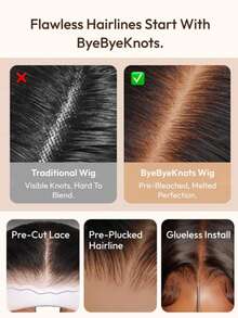 Bye Bye Knots 7x5 Transparent Lace Pre-Cut Pre-Bleached Knot Lace Wig TL412 Ombre Wavy Drawstring Wig, 100% Human Hair Lace Front Wig, No Glue, Wear Go UNice Hair