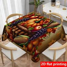 1 pieza Mantel rectangular con estampado de canasta de frutas de calabaza y hojas de arce, impermeable y con aislamiento térmico de poliéster, apto para uso interior y exterior, decoración de Acción de Gracias