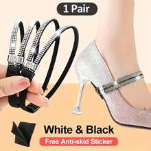 1 par de cordones de zapatos con diamantes de imitación antideslizantes para tacones altos de mujer, cordones invisibles antideslizantes adecuados para zapatos de punta de mujer, correas de fijación de tacón, perfectos para fiestas, bailes, compras - accesorio de moda para zapatos