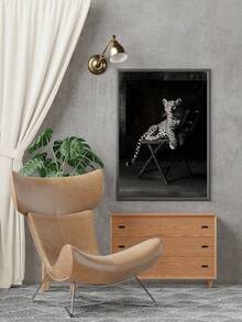 1 Pieza, Estampado de leopardo en blanco y negro en la silla, Pósteres con estampado de animales, Lienzo impermeable, Adecuado para el hogar, oficina, dormitorio, sala de estar, estudio, baño, bar, arte de pared y decoración del hogar, es un regalo ideal para las vacaciones