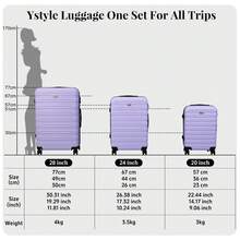 YSTYLE Purple 3 Piece Hardside Luggage Set Lightweight ABS Construction Exceptionally Durable Travel Suitcase Equipped With TSA Approved Locks And Four Double Wheels