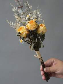 1束新款毛边玫瑰雏菊人造花束，小型复古欧式风格餐桌家居装饰