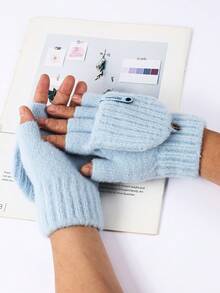 1 pieza Guantes de punto de media mano para hombres y mujeres en invierno, con cubierta de felpa desmontable de doble uso, protector de pantalla táctil, cálidos para escribir y ciclismo, guantes regalo de Navidad de invierno térmicos y cálidos