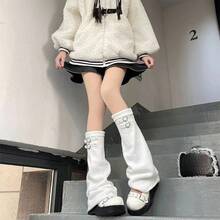 Japanese Style Creative Wide-Leg Pile Socks Y2K Japanese Subculture Heart Buckle JK Long Socks Autumn Winter Leg Warmers Suitable For Autumn Winter Dresses Matching Outfits - Tất chân trắng - khóa hồng - Xem 3