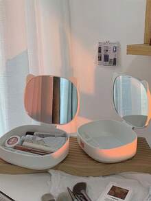 1 boîte de rangement pour coiffeuse avec miroir, miroir de maquillage pliable avec fonction de rangement et d'organisation, miroir de maquillage de bureau avec boîte de rangement