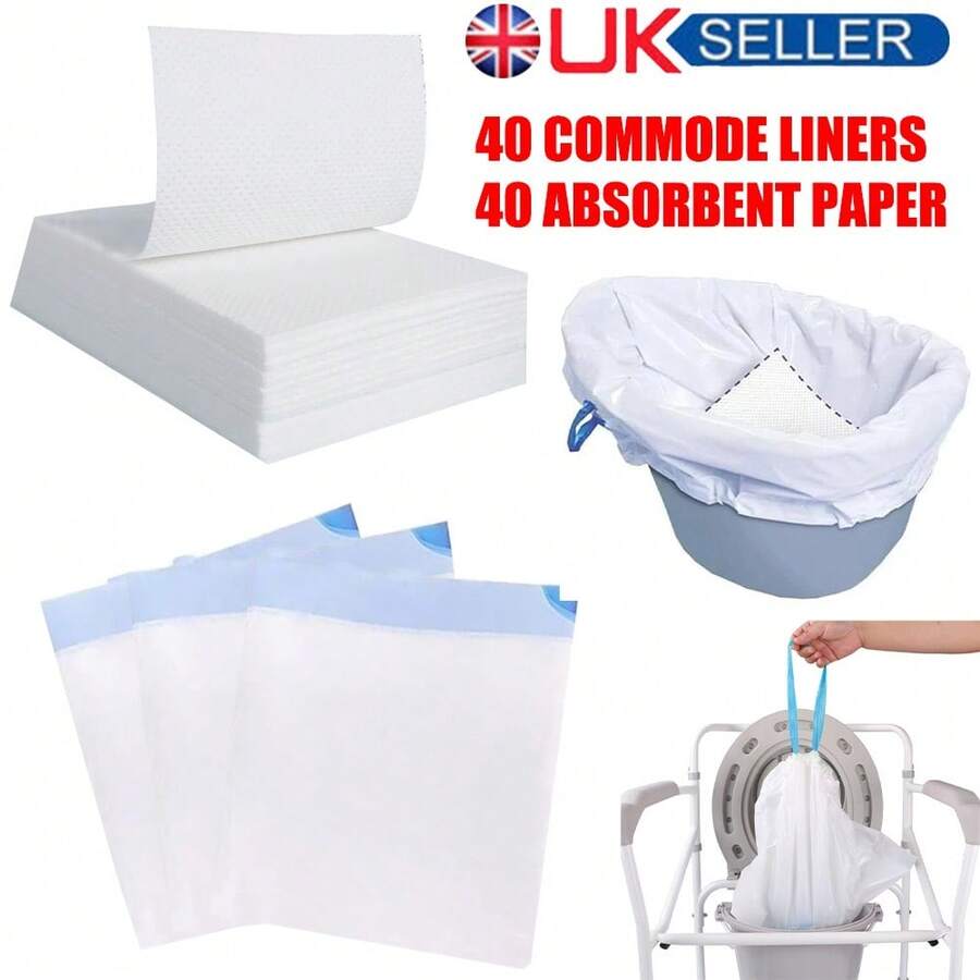 Pack Of 40 Commode Liners With Absorbent Pad Odorless Disposable Bags Universal - Default - View 1