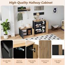 Wardrobe Set, Cabinet, Dresser, Mirror, 2 Shoe Racks, Without Decoration, Mirrored Wardrobe Panel, Coat Rack And 4 Hooks, Shoe Rack With Shoe Bench, Hallway With Storage Partition Wall - 天然+刨花板 - 查看 4