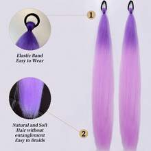 2 pezzi Estensioni per coda di cavallo intrecciate con laccio elastico, 30 pollici di lunghezza, capelli sintetici lisci per acconciatura a treccia avvolta, ciocche per coda di cavallo, colori viola, rosso, rosa