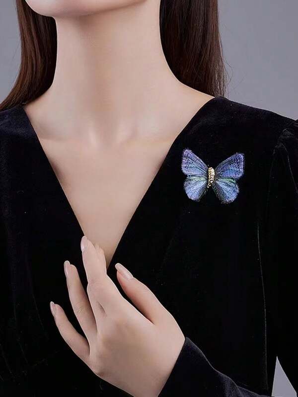 1 pezzo Spilla vintage con farfalla ricamata sfumata, accessorio di moda versatile con un'elegante atmosfera, regalo di Natale