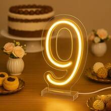 20cm LED Neon Table Number – Warm White Or Cool White | Premium Crystal Acrylic - 暖白色 - 查看 9